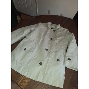 Medium Jones New York Tan Khaki Trench Coat Jacket Adjustable Sides